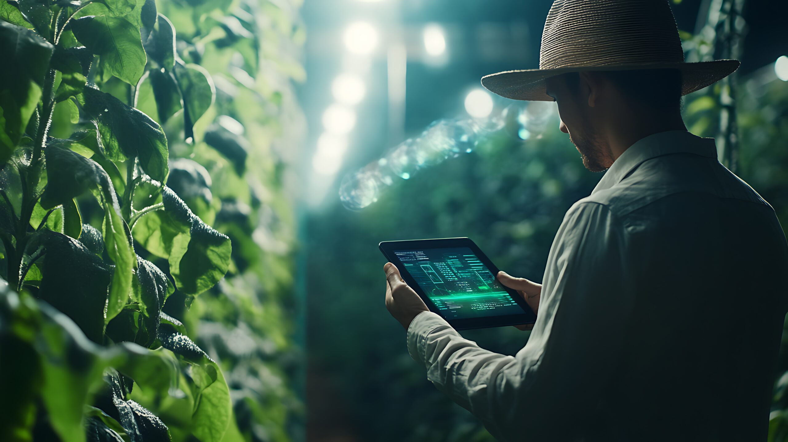 Farmer using tablet computer in vegetable garden